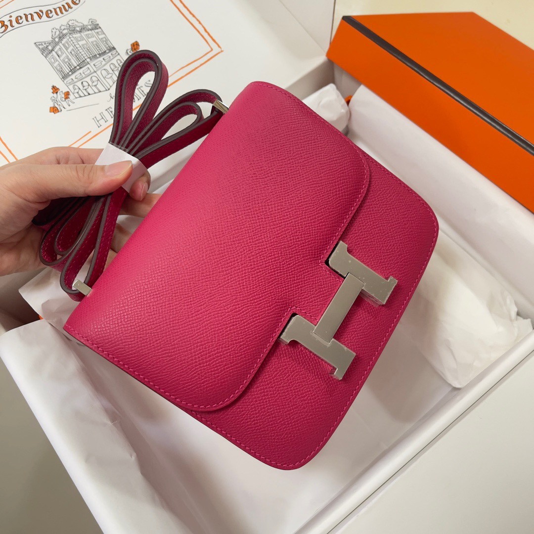 Hermes Constance 18 Mini Shoulder Bag In Rose Red Epsom Leather